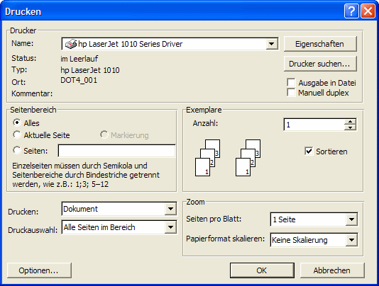 print dialog box